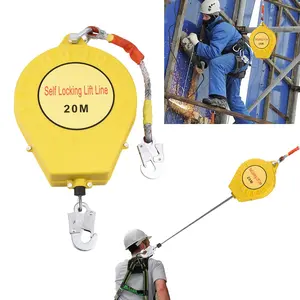 Fall Arrester 65Ft Retractable Safety Lanyard Safety Harness Construction Roofing Gear 330Lbs Steel Wire Rope Climbing Equipment
