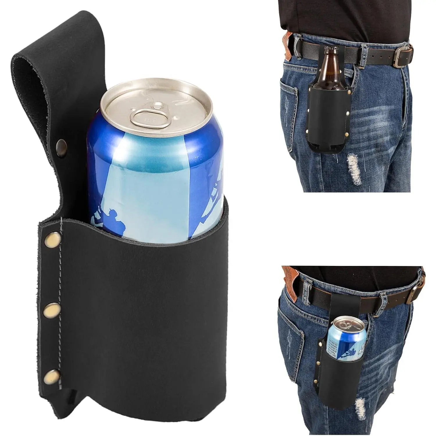 PU Leather Beer Holster Belt with Buckle - Western Cowboy Accessories, Fun Beer Holder for Gun Holster Costume, Novelty Beer Gifts(Gift)