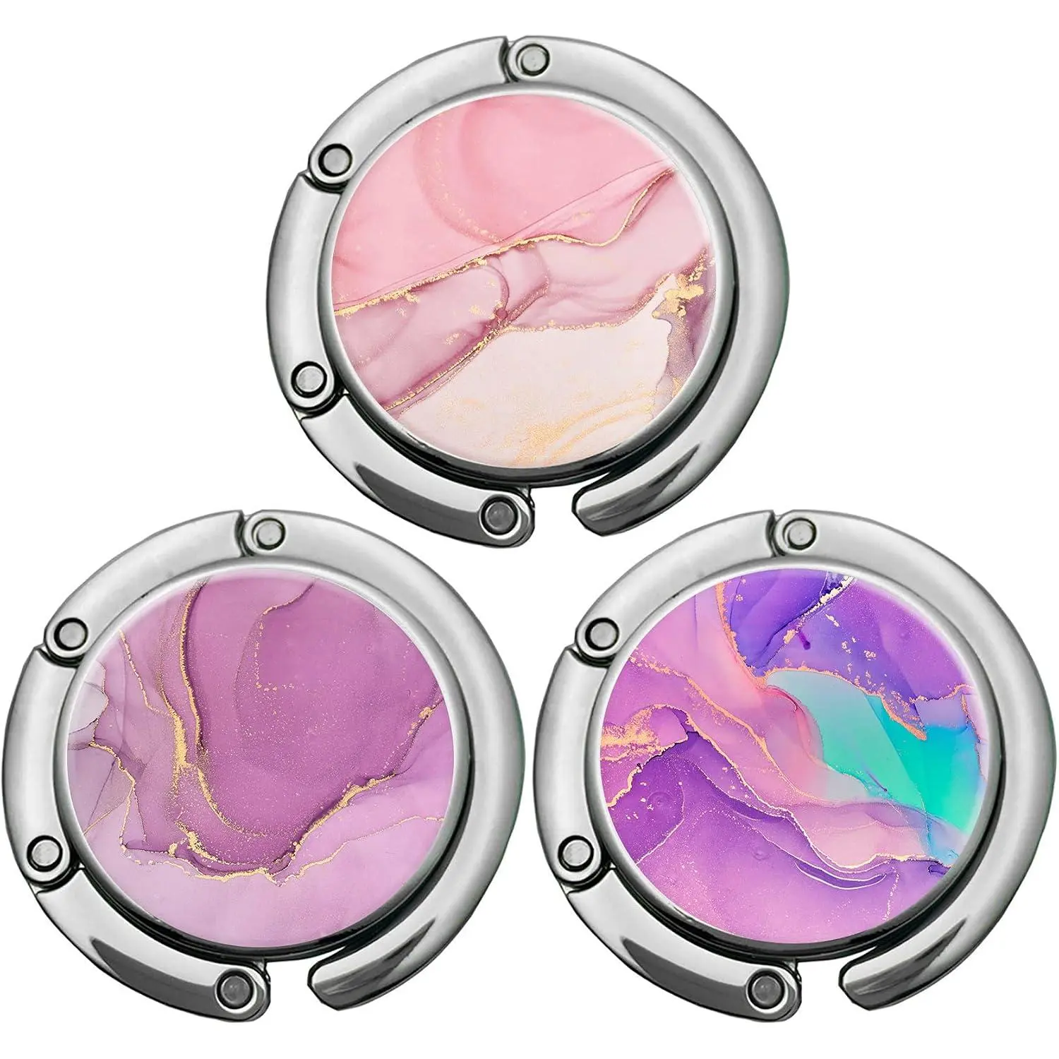 Foldable Purse Hook Womens Bag Table Hanger Collection Desk Hooks for Purse (3pack Modern Marble Hook)