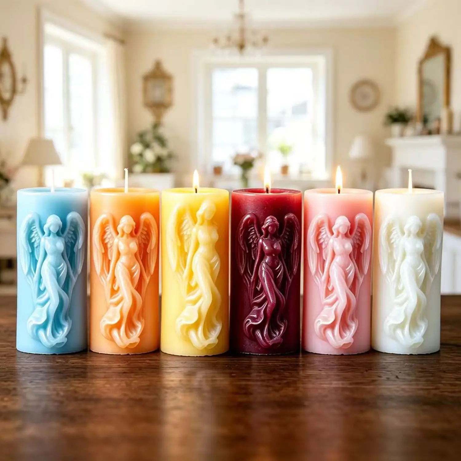 French Embossed Angel Pillar Candle, Aesthetic Home Decor Sculpture Candle, Scent-Free Decorative Candle for Room Atmosphere, Mini Gift for Housewarming & Festival