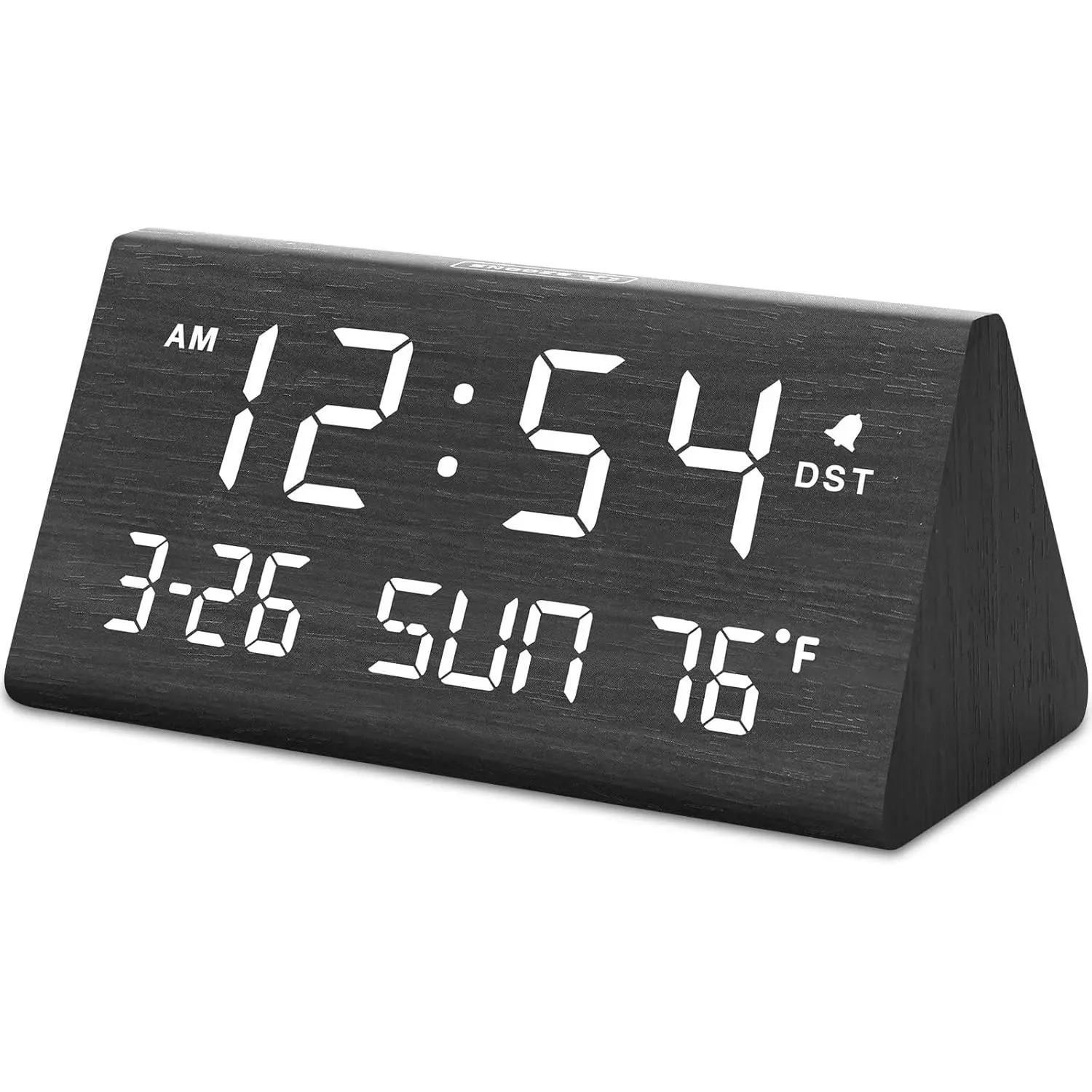 Minimalist Electronic Wooden Digital Alarm Clock - Date&Day Display, USB Port, Temperature Monitor, Dimmer, Adjustable Volume, Auto DST, Bedroom/Office Decor, Ideal Gift for Bedside Table
