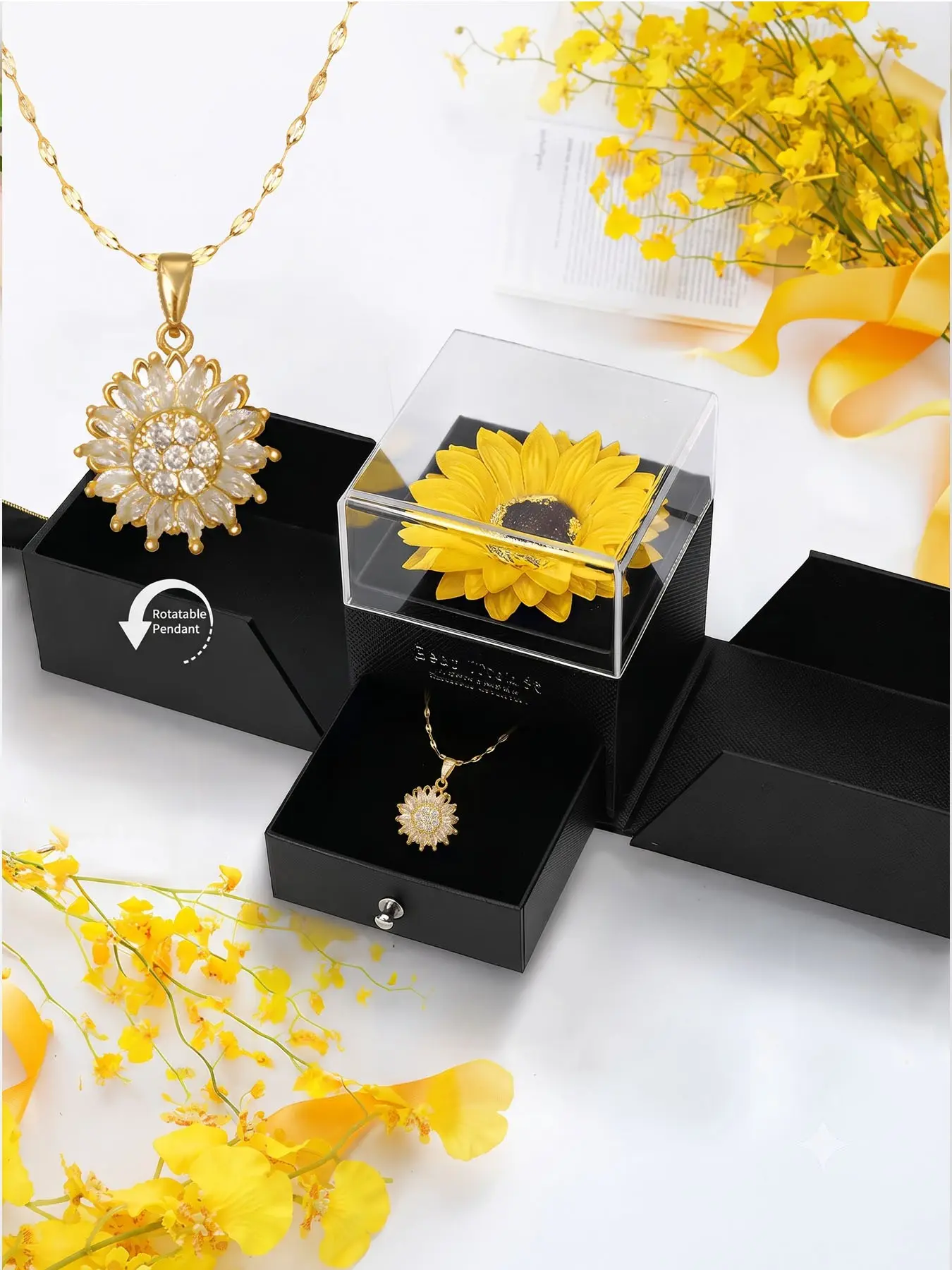 Artificial Sunflower Gifts for Women, You Are My Sunshine Necklace with Gift Box, Perfect for Birthday, Wedding, Mother's Day, Xmas