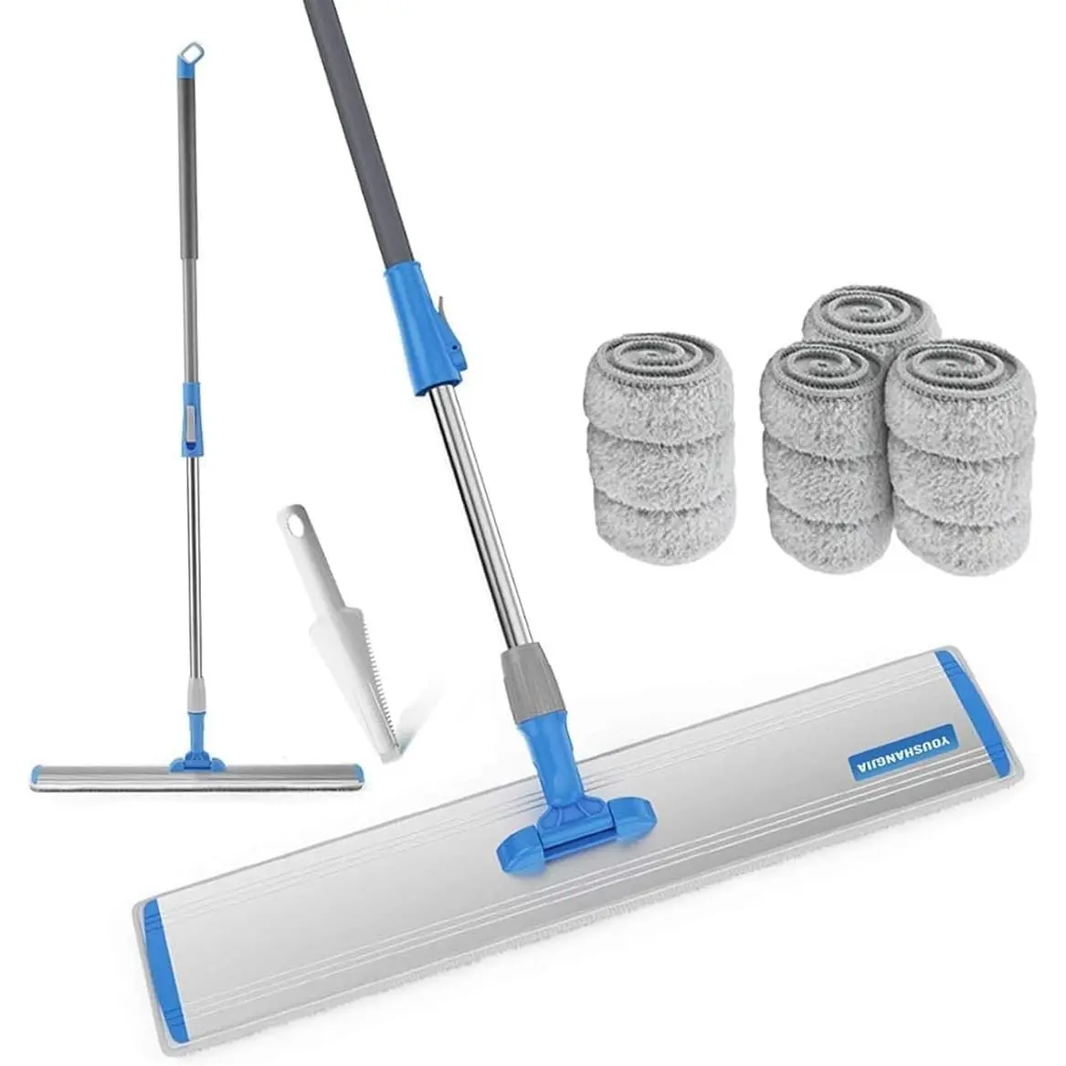 24 Inch Microfiber Heavy Duty Flat Floor Wet Mop with Adjustable Handle and 4 Washable Mop Pads for Floor Cleaning