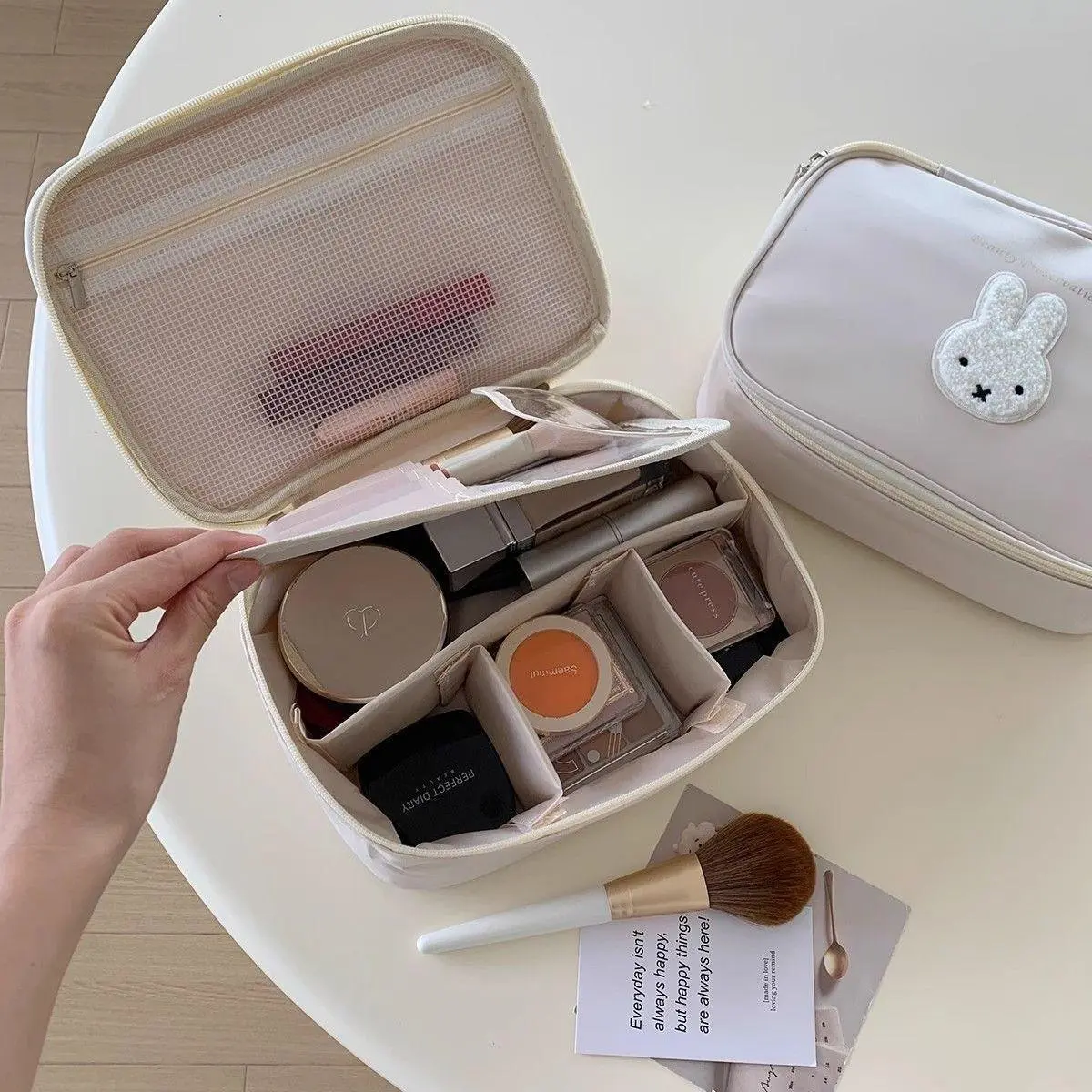 Kawaii Miffy Rabbit Makeup Bag Cute Cartoon Large-capacity Compartments for Storage Travel Portable Toiletry Bag Girl's Gift