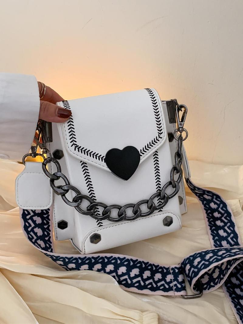 Fashion Chain Decorated Heart Decor Crossbody Bag Women, Chain Strap Crossbody, Simple Vintage Flap Shoulder Bag for Women, Casual Trendy Versatile High-quality Daily Commuting Bag, Girl Fashionable Shopping Bag
