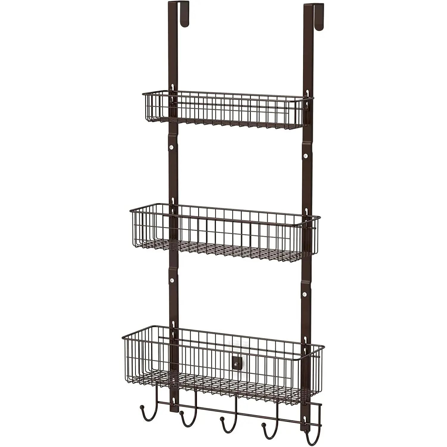Over the Door Basket Organizer 3 Tier  Basket Door Shelf Rack Heavy Duty Over Door Pantry Organizer with 3 Metal Baskets for Kitchen Bathroom Bedroom Living Room, Dark Brown