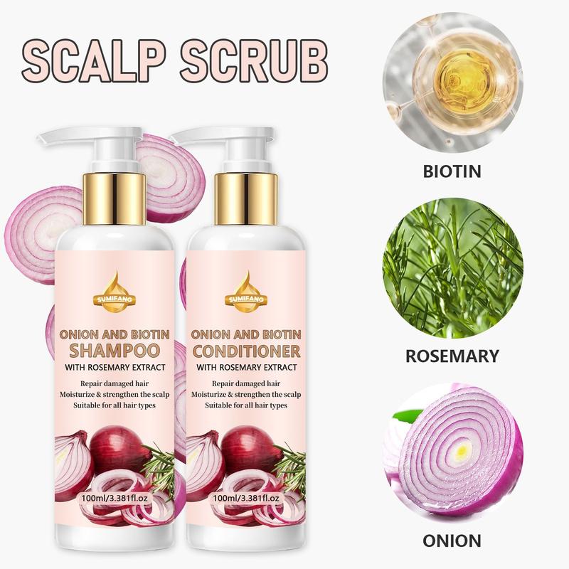 Onion Hair Care Set with Rosemary Extract, Onion, Biotin & Conditioner, Repair Damaged Hair, Nourish & Strengthen, Suitable for All Hair Types, Daily Use