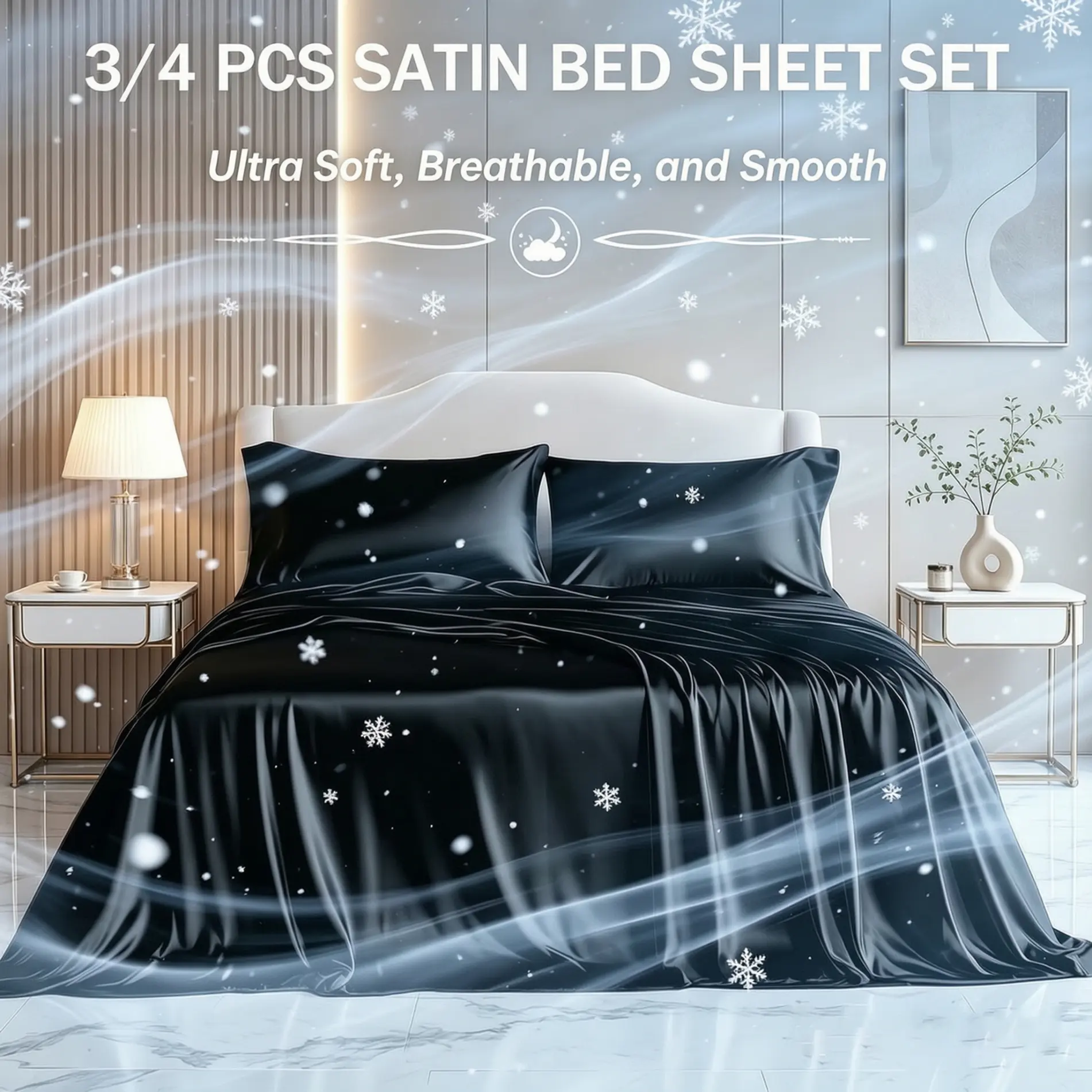 MUXHOMO 3/4 Pcs Bedding Satin Sheet set ,Hotel Luxury Bed Sheets ,Instant Cooling Touch Breathable & Moisture-wicking,Soft&ultra-Smooth Sheet Sets,14 Inches Deep Pocket Fitted Bedsheet,360°All-Round Wrap,Ideal for Hot Sleepers,Machine Washable.