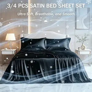 MUXHOMO 3/4 Pcs Bedding Satin Sheet set ,Hotel Luxury Bed Sheets ,Instant Cooling Touch Breathable & Moisture-wicking,Soft&ultra-Smooth Sheet Sets,14 Inches Deep Pocket Fitted Bedsheet,360°All-Round Wrap,Ideal for Hot Sleepers,Machine Washable.
