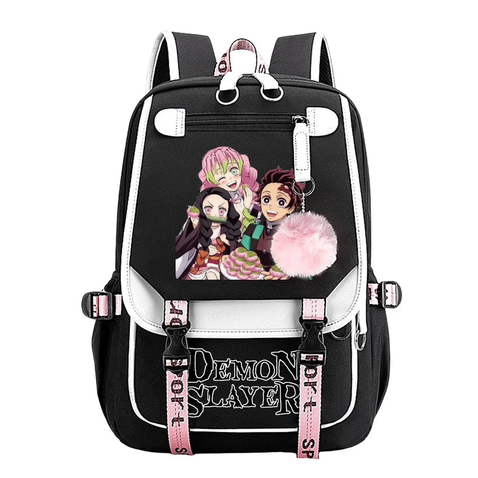 Unisex Demon Slayer Anime Aesthetics Backpack with Zipper, Large-Capacity Laptop Bag for Teens, Breathable Adjustable Straps, School/Travel Use, Ideal Gift (11.4in×18.1in)