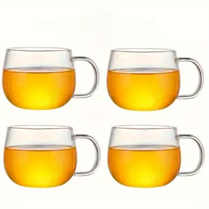 1/2/4 Piece Glass Cup Set, Heat Resistant High Borosilicate Glass, Coffee, Milk, Fruit, Tea, Cocktail, Juice, Smoothie Cups, Kitchen, Restaurant, Bar, Outdoor Party, Christmas Gift, Couple Gift