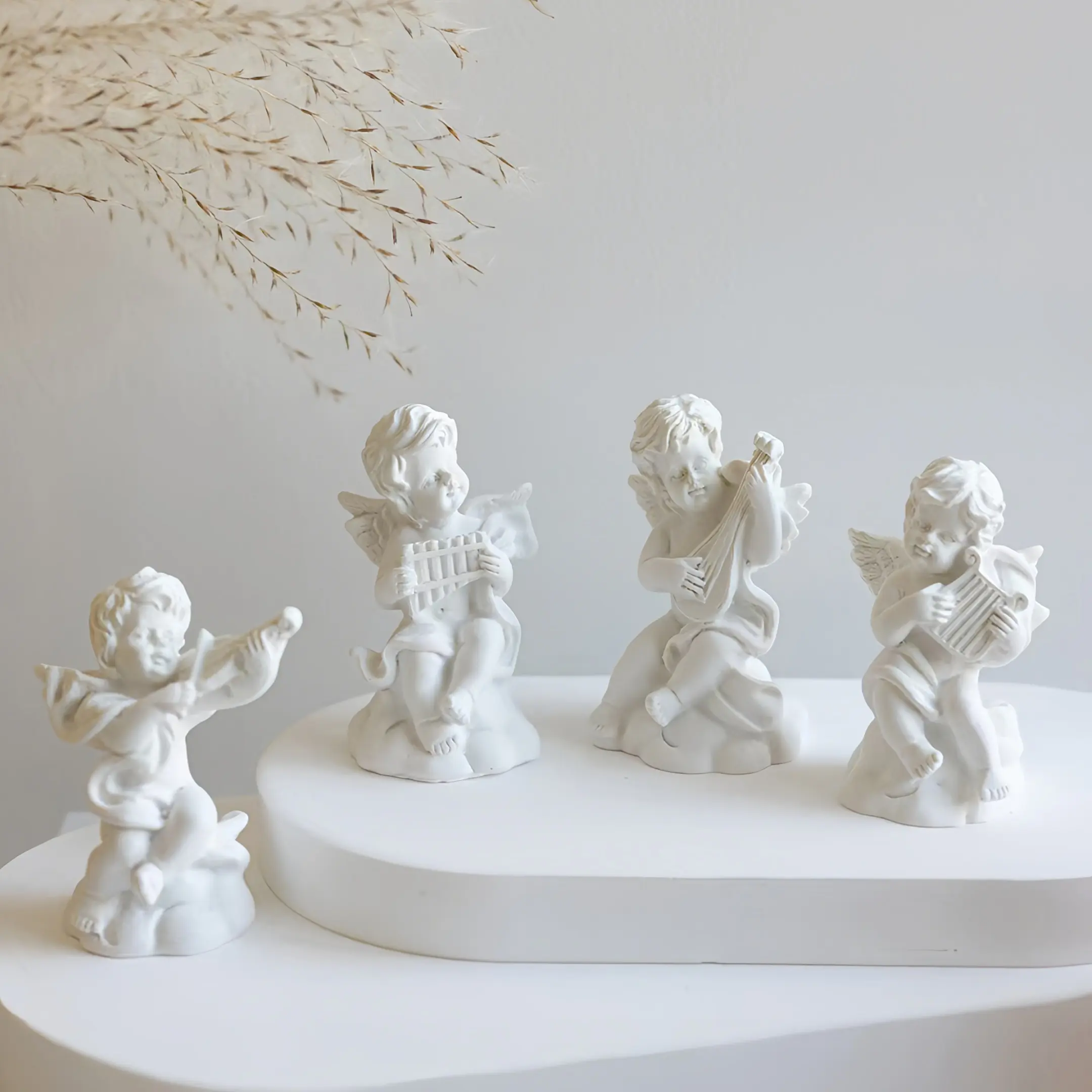 4 Mini Music Angel Statues, Cute Gypsum Dolls Playing Music, Romantic Desktop Decor, Ideal Gift for Various Celebrations