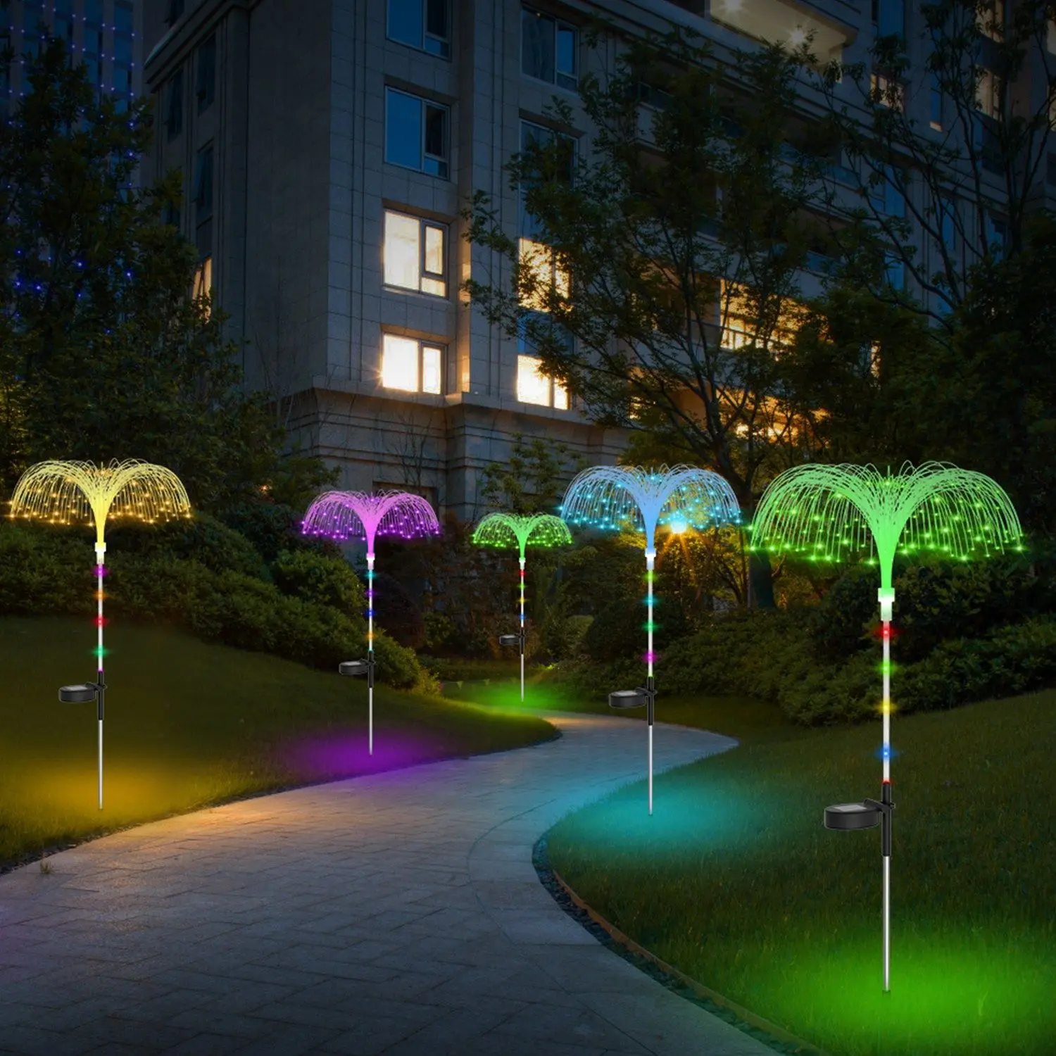 Solar-Powered Jellyfish Garden Lights, 7 Color-Changing Modes + 5 Fixed-Color LED Waterfall Lights, IP44 Waterproof Rating, with Automatic On/Off Function, Ideal for Decorating Patios, Yards, Lawns, and Sidewalks