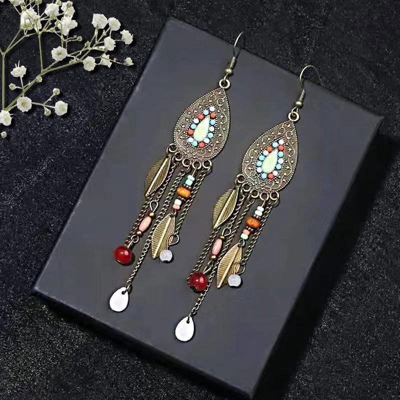 Bohemian Tribal Retro Ethnic Style Long Tassel Earrings for Women, Vacation & Travel Photography Jewelry