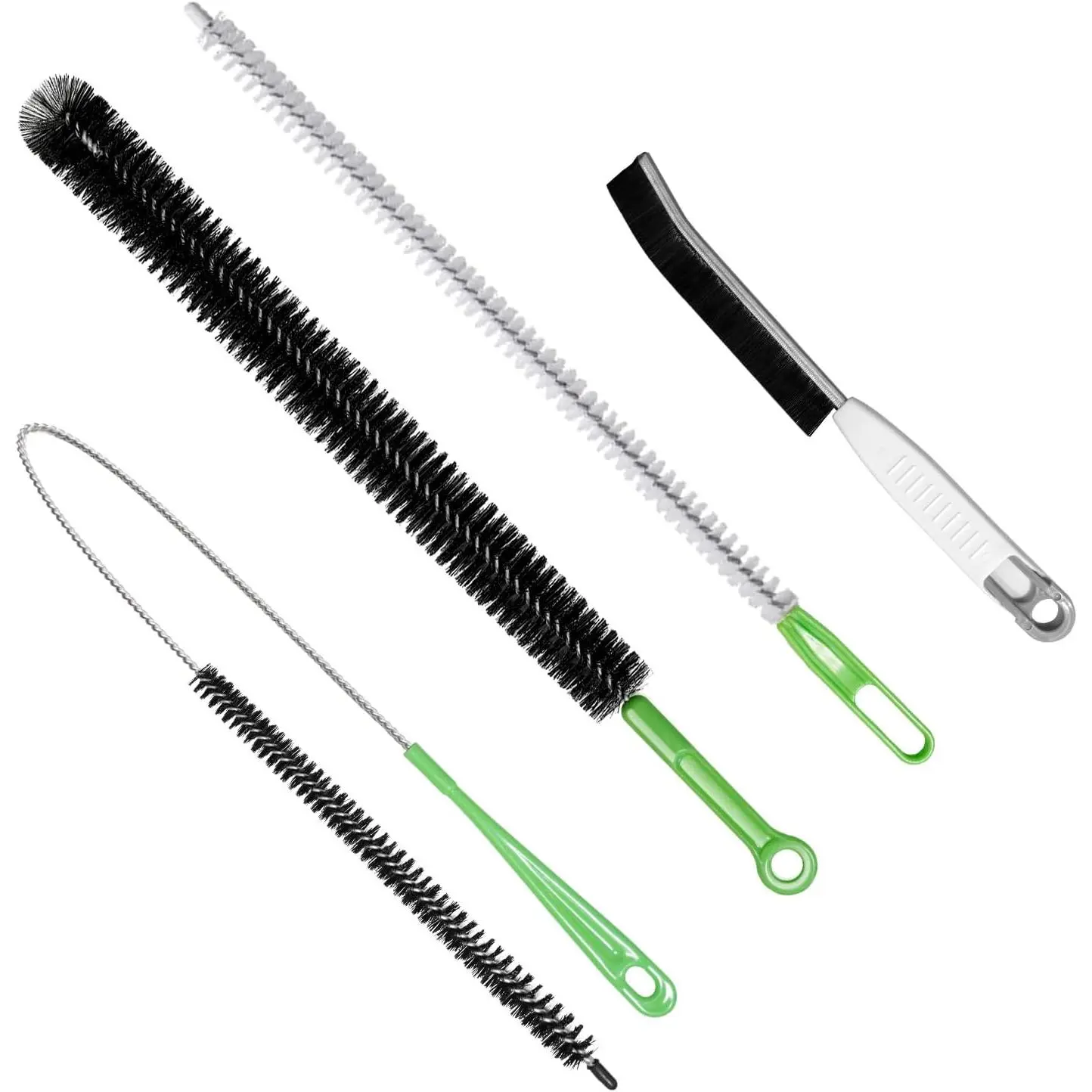 4-Piece Flexible Cleaning Brush Set with Stainless Steel Flexible Rods, Appliance Gap & Crevice Brushes, Tweezer Tool - Multi-Functional Lint & Dust Remover for Dryer Vents, Refrigerator Coils, Appliance Gaps