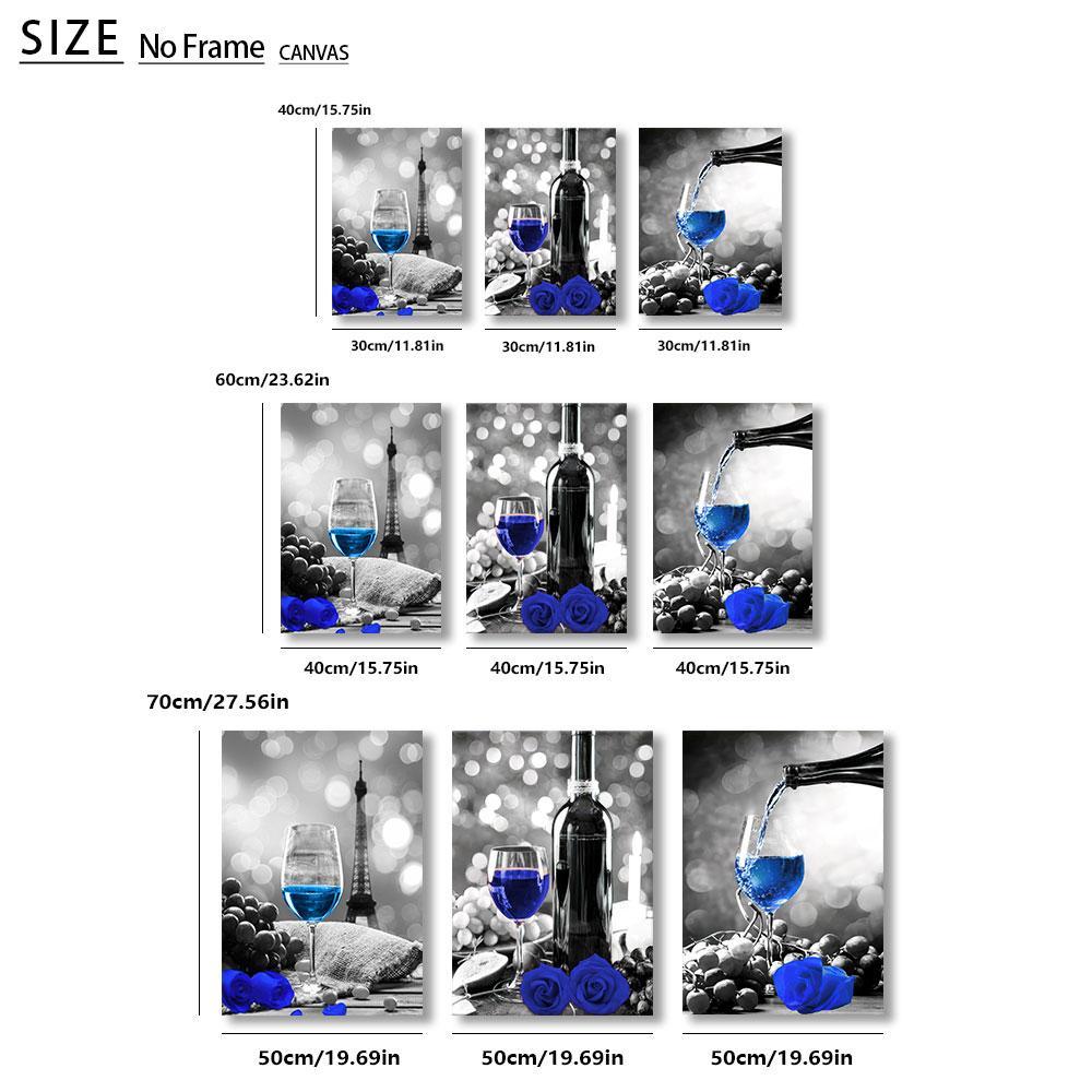 Wine & Rose Pattern Unframed Painting, 3 Counts/set Modern Canvas Wall Art, Wall Decor for Home Living Room Bedroom Office School, Flowers