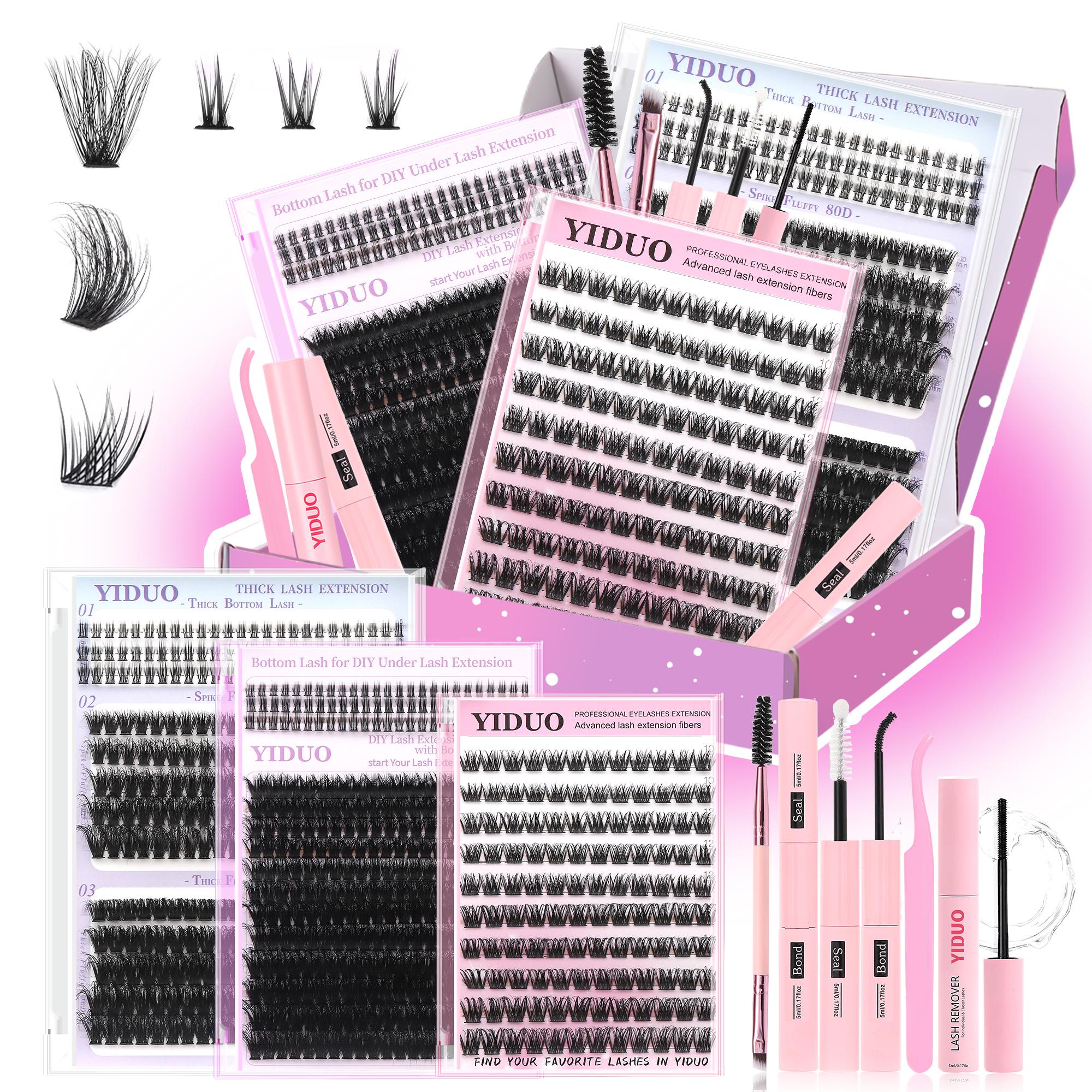 Portable Eyelash Extension Kit with Glue, Eyelash Bond, Sealer, Remover, Tweezers, Eyelash Brush Complete Eye Makeup Tool Set for Perfect Lashes, Eyelash Cluster Kit