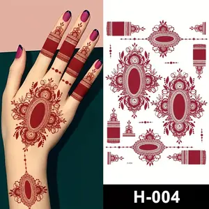 9 Pcs Indian Style Maroon Henna Tattoo Stickers, Waterproof Non-Toxic Water Transfer Temporary Tattoos for Body Decoration