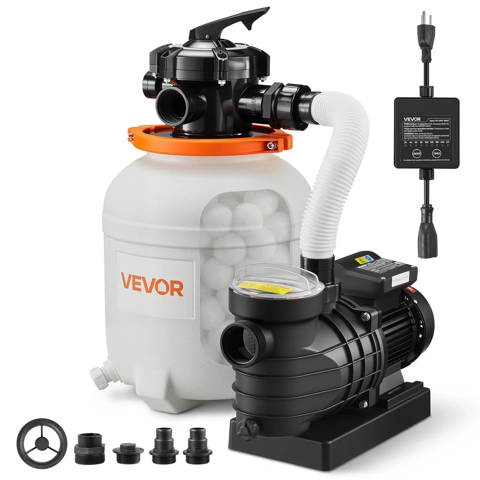 【DealsForYouDays】VEVOR 0.5 HP 3000 GPH FlashPure Sand Filter Pump, 12 Inch Swimming Pool Pump, 6X Faster Filtration, Leak-Proof Design, Pre-Loaded Media with Timer, Filtration Clarity, Out of Box Use for Above Ground Pool