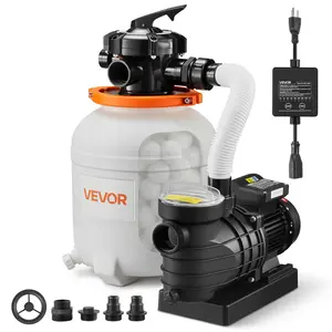VEVOR 0.5 HP 3000 GPH FlashPure Sand Filter Pump, 12 Inch Swimming Pool Pump, 6X Faster Filtration, Leak-Proof Design, Pre-Loaded Media with Timer, Filtration Clarity, Out of Box Use for Above Ground Pool