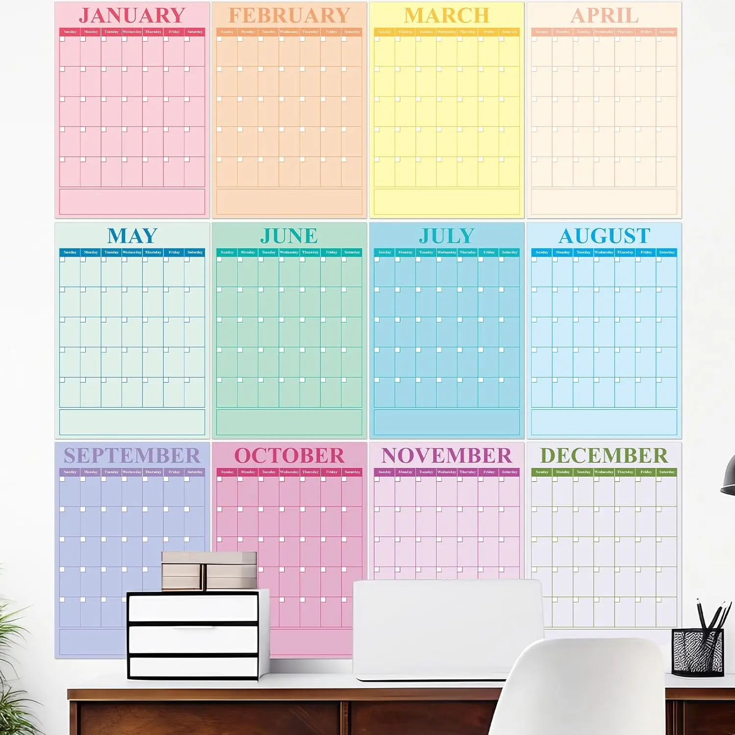 2026  Wall Calendar Undated Large 12 Month Dry Erase Blank Vertical Planner 2026 Yearly Wall Calendar Big 16 x 12 Inch Monthly Planner for Office  School Classroom Planning (Pastel)