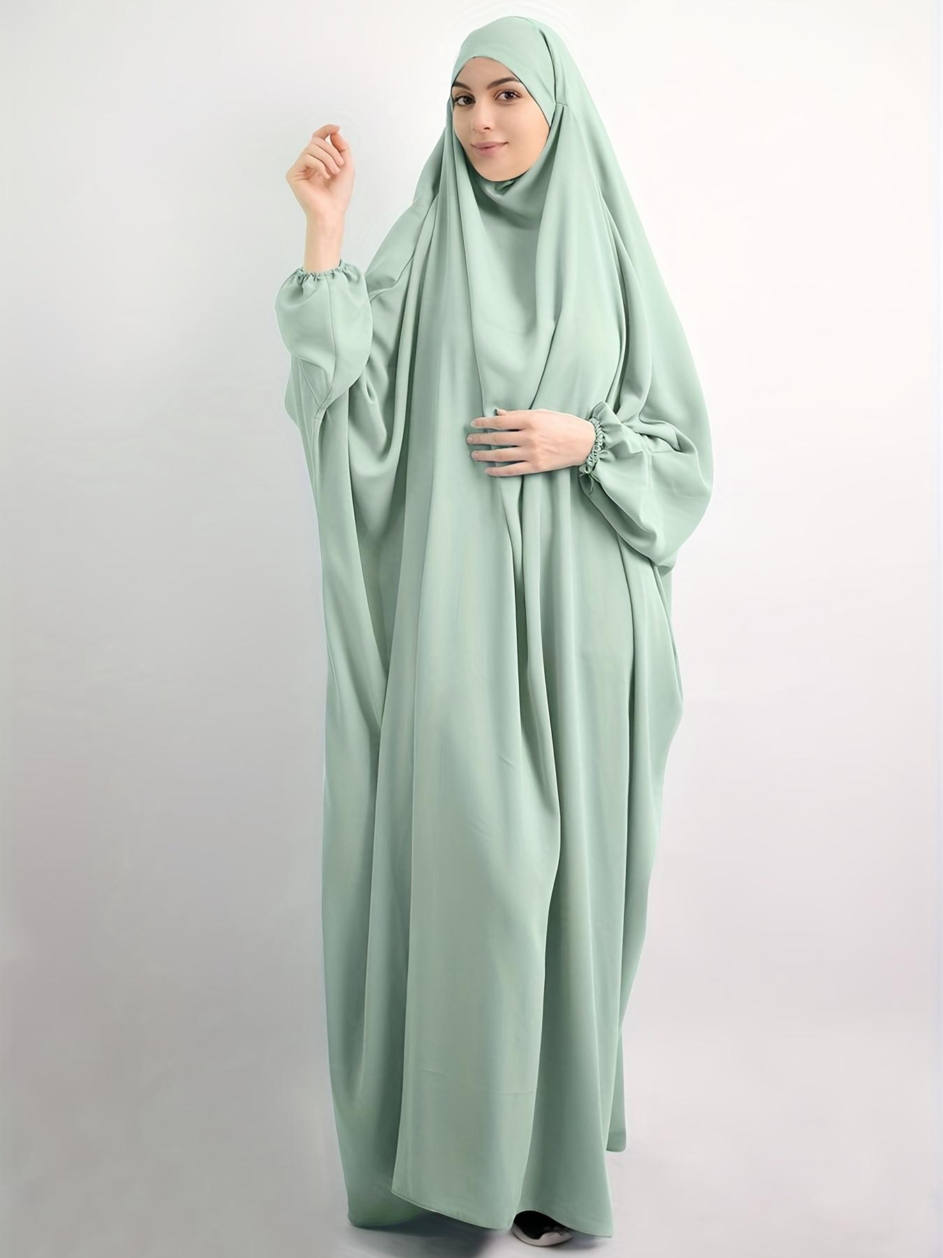 Women's Solid Knot Hooded Batwing Sleeve Kaftan, Modest Maxi Long Sleeve Dress for Daily Outdoor Wear, Women's Islamic Clothing for Spring & Fall, Modesty Muslim Clothing, Modest Clothes, Muslim Women Gowns