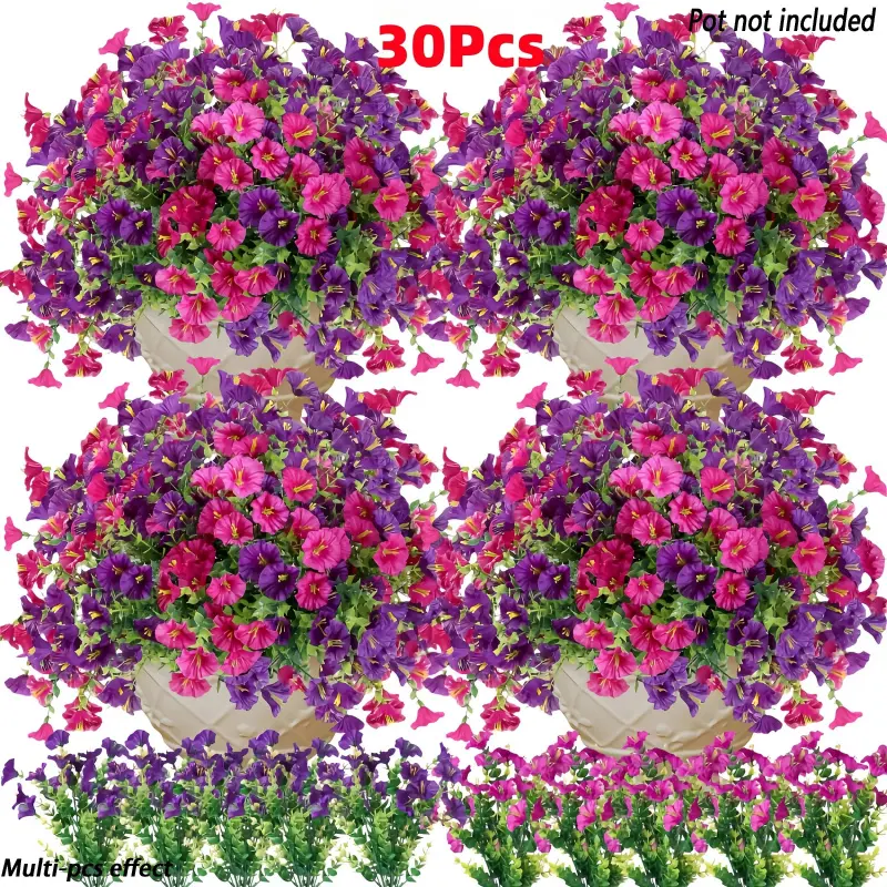 30 Bunches of Vibrant Artificial Flowers, Plastic Faux Flowers, Bright Multicolored Blooms, UV-Resitant & Fade-Resistant, Indoor Plants Decor, Indoor/outdoor Decor, Home Garden, Party, Ornaments