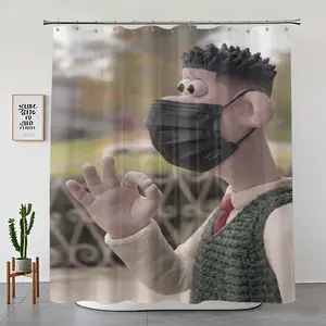 1/4-Piece Funny Claymation Meme Shower Curtain Set, Masked Stop Motion Character OK Gesture Parody Print, Quirky Bathroom Decor, Waterproof Fabric with Non-Slip Rug & Toilet Cover