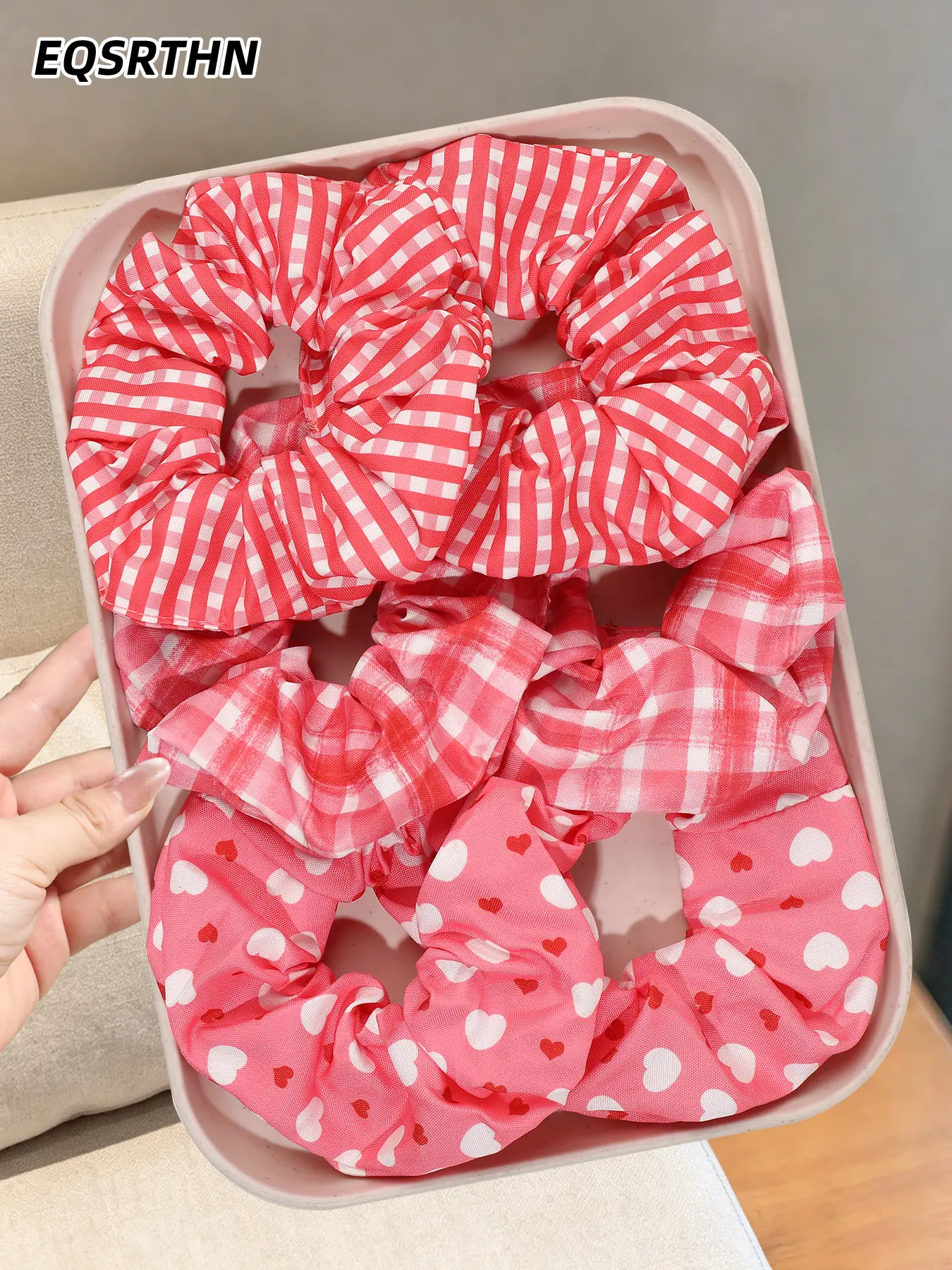 6pcs Pieces Aesthetic Blue Hair Ties Gingham Fabric Patterns Cute Flower Prints Fashionable Ponytail Wraps Ideal for Music Festivals Beach Vacations Outdoor Events Boho Style Hair Styling Accessories Daily Look Enhancer
