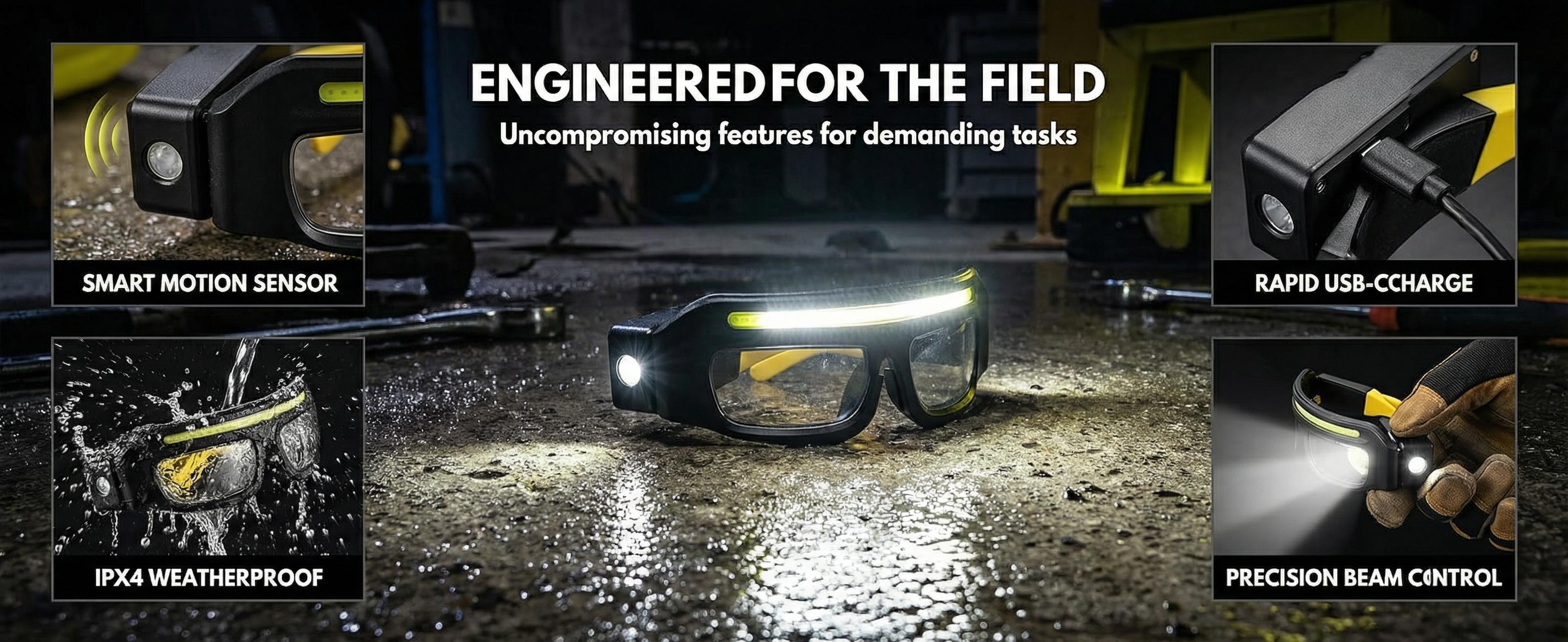 LED Lighted Safety Glasses, USB-C Rechargeable Headlamp Glasses with Motion Sensor & Touch Control, 5 Lighting Modes, Hands-Free Glasses for Night Running, Camping, Fishing & Work (Yellow) LED Lighted Safety Glasses, USB-C Rechargeable Headlamp Glasses with Motion Sensor & Touch Control, 5 Lighting Modes, Hands-Free Glasses for Night Running, Camping, Fishing & Work (Yellow)