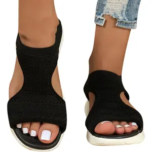 Womens Orthopedic Walking Sandals with Arch Support Summer Open Toe Knitted Sports Shoes Lightweight Platform Sandals Footwear Girl Casual