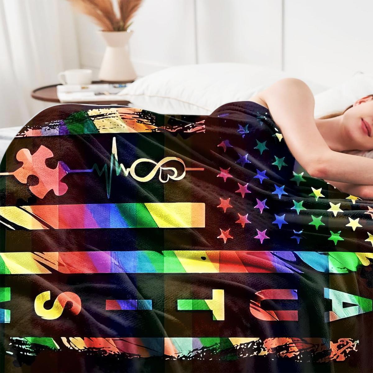 Autism Awareness Themed Blanket, Soft Comfortable Warm Throw Blanket, Air-conditioned Room Blanket, Napping Blanket for Home Sofa Office Travel