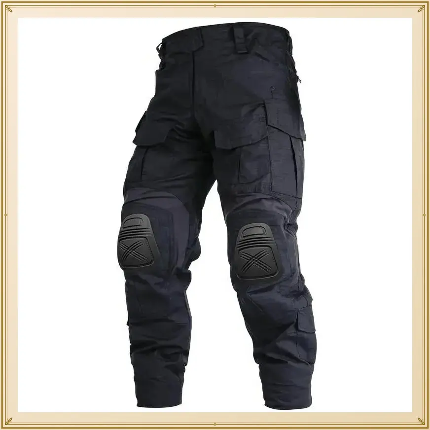 Men's outdoor pants with knee pads, camouflage work pants, waterproof hiking pants,  pockets (without waistband)