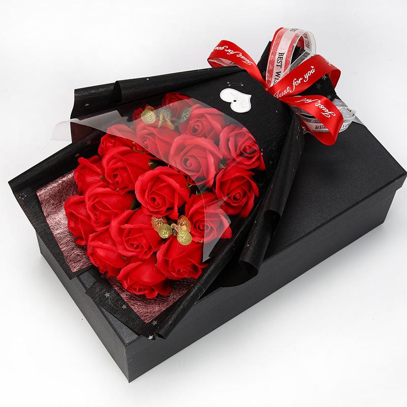 Cross-border Supply Amazon Valentine's Day Creative Gifts 18 Roses Soap Flower Bouquet Preserved Flower Gift Box for Qixi Festival