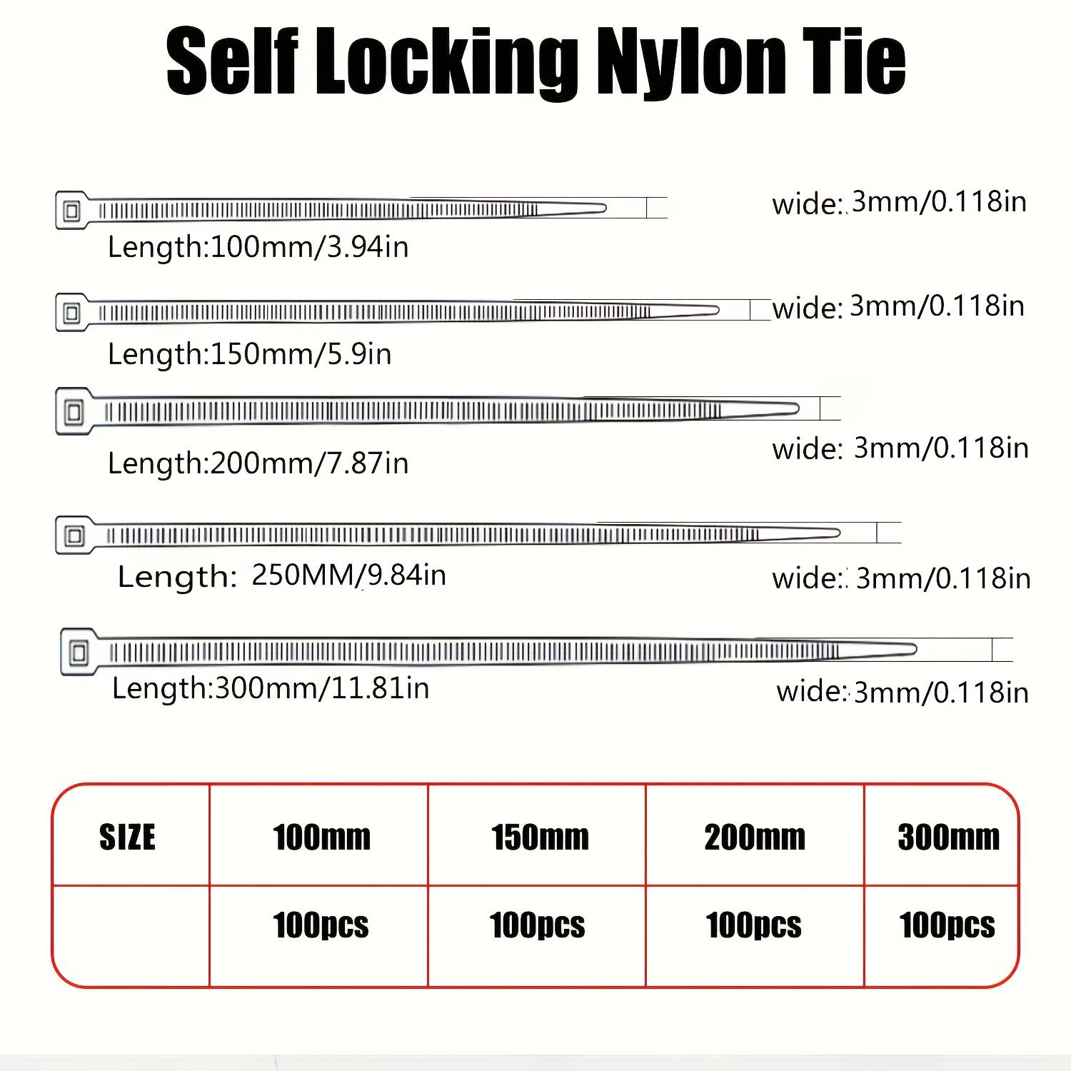 100pcs White Cable Ties, High-Quality Plastic Ties with Maximum Tensile Strength of 50.0LB, Self-Locking Nylon White Ties for Indoor and Outdoor Use, 4 Inch/6 Inch/8 Inch/10 Inch/12 Inch