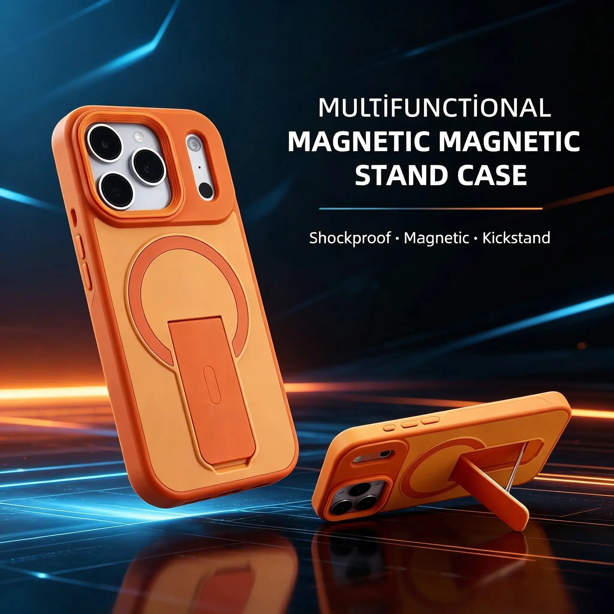Compatible with iPhone 17/16/15/14/13/12/11 Pro Max, Multifunctional Stand Protective Case, PC + TPU Material with Magnetic Metal Plate, Shockproof Phone Case, Minimalist and Practical Phone Case, Unisex Phone Case