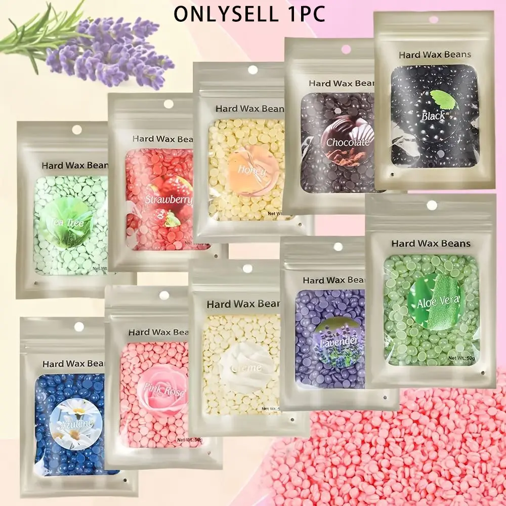 50g Hard Depilatory Wax Beads for Hair Removal, Hardwax, 1 Bag Hair Waxing Bead for Face, Facial Hair Removal, Eyebrow, Legs, Armpit, Back and Chest, Home Waxing, Hair Remover
