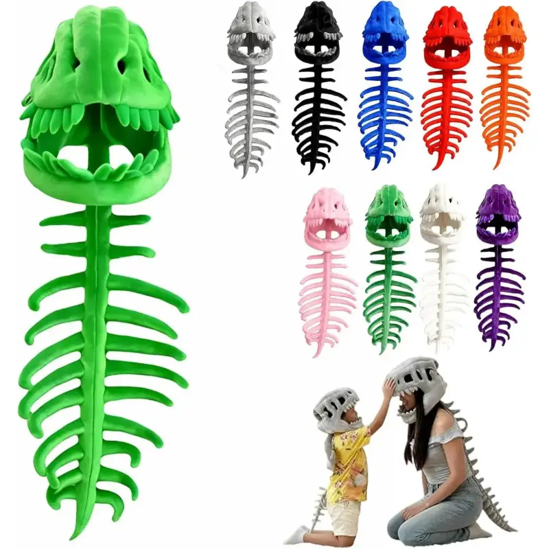 2026 New Polyester Dinosaur Skeleton Cosplay Suit - 3D Spinosaurus Skull Mask Set, Plush Spine, Dinosaur Roaring Costumes & Accessories, Kids' Party Costume Suitable for Adults, Full Length Bodysuit, Halloween Costume