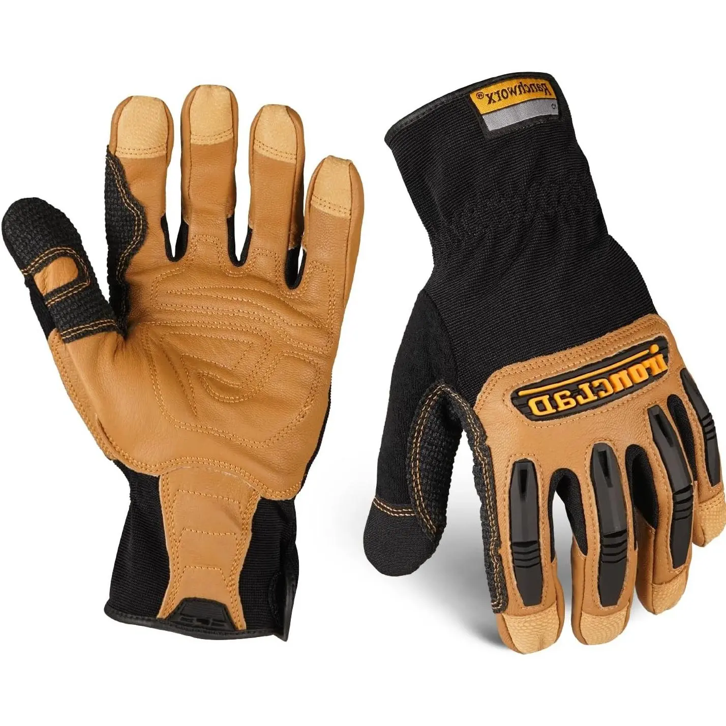 Ironclad Ranchworx Work Gloves RWG2, Premier Leather Work Glove, Performance Fit, Durable, Machine Washable, (1 Pair), RWG2-04-L,Brown/Black | Premier Leather, Performance Fit, Durable, Machine Washable, 1 Pair