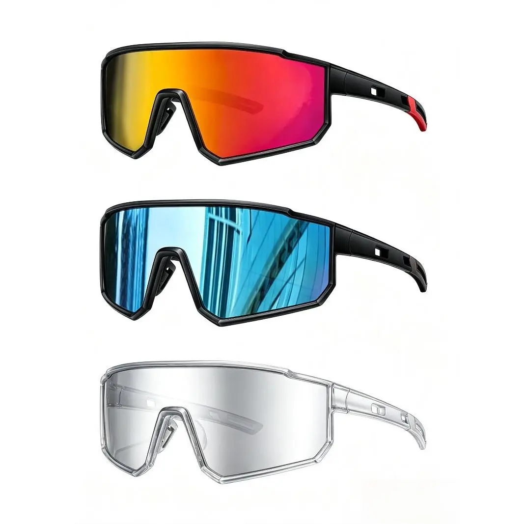 3-PCS Sports Sunglasses for Men Women | Viral Rising Photochromic Cycling Shades | Oversized Integrated Shield Eyewear | One Piece Windproof UV400 Anti-Glare Lens, Flexible Non-Slip Frame | Ideal for Mountain Biking, Running, Driving, Fishing & Outdoor Da