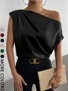 Women's Plain Blouse, Chic Casual One Shoulder Top for Daily Wear, Ladies Clothes for All Seasons