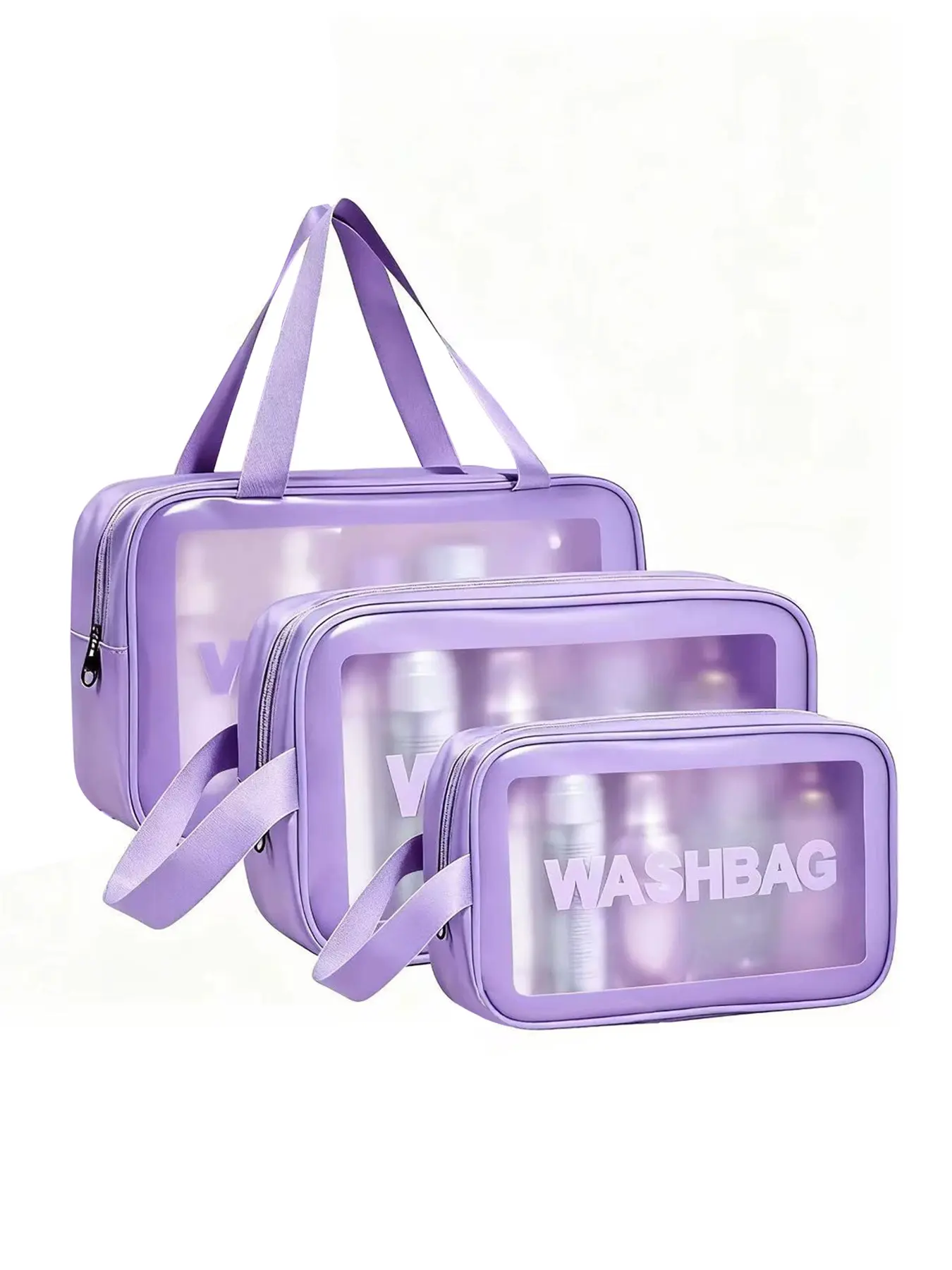 3-Piece Large Capacity Makeup Bag Set, PU Washbag Waterproof Cosmetic Organizer, Transparent Cosmetic Travel Bags, Durable & Stylish Design