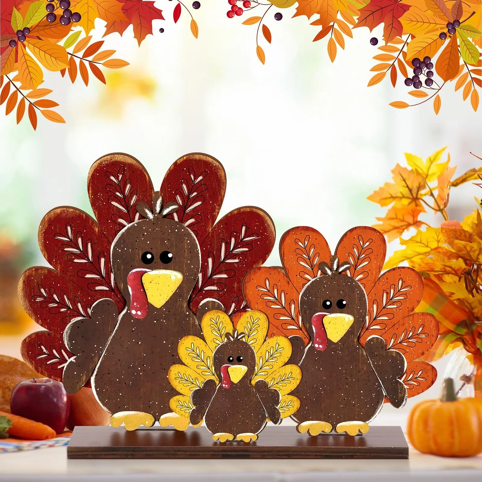 Rustic Wooden Turkey Centerpiece, Vintage Fall Turkey Statue Decor, Thanksgiving Table Decoration, Farmhouse Home, Restaurant, Fireplace, Party