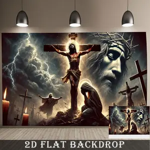 Crucifixion Scene Backdrop Spiritual Vintage Art Tapestry Wall Hanging Photography Background for Easter Worship Church Ceremony Prayer Room Family Gathering Holiday Decor Event Supplies