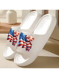1 pair of unisex slippers, new style slippers, featuring the American flag and fireworks, indoor/outdoor slippers, holiday gift slippers, women's home slippers, room slippers, birthday gift slippers, casual slippers, bathroom slippers, beach slippers