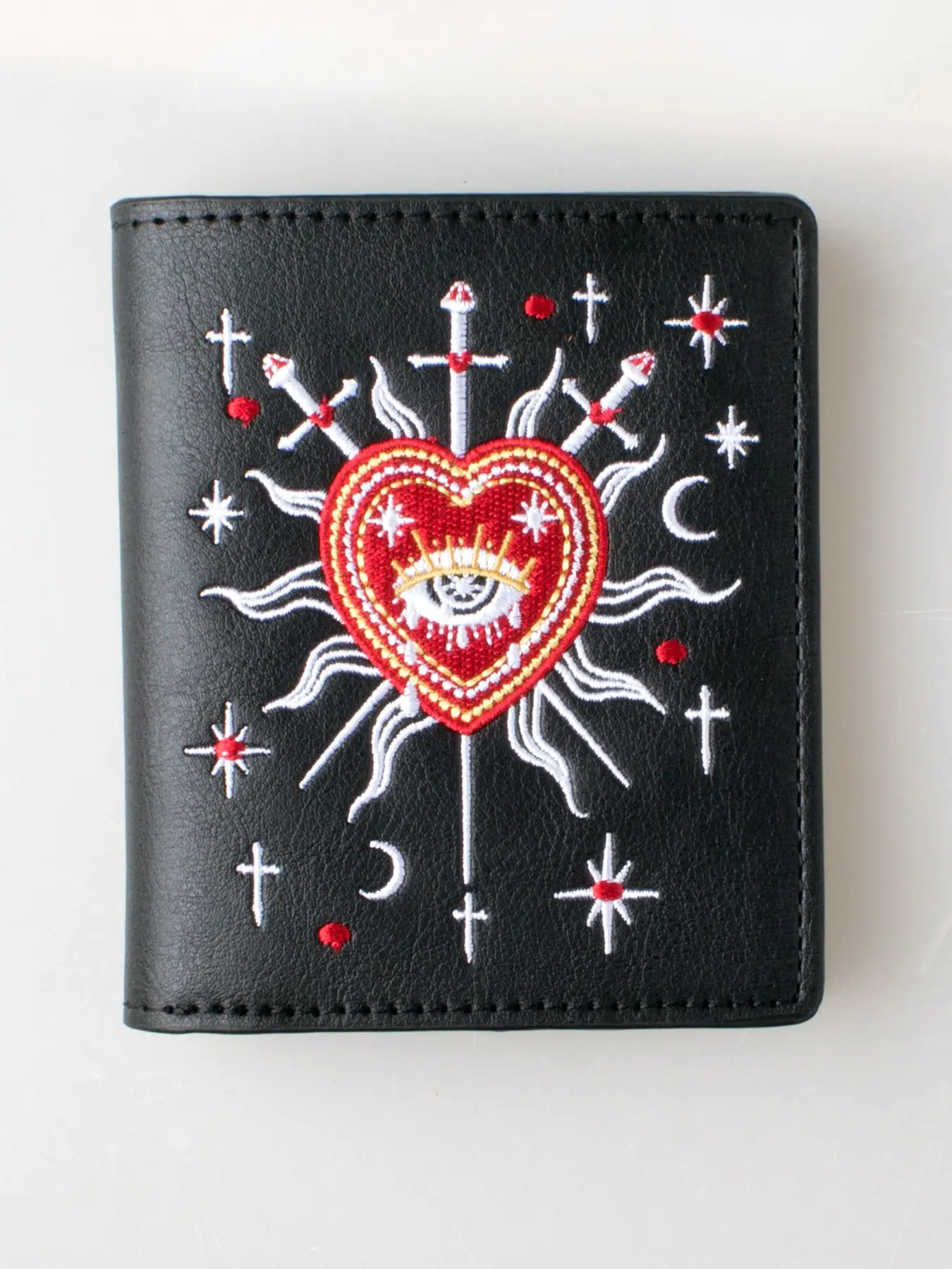 Embroidered Tarot Sword Iii Witch Gothic Wallet, Fashionable Personalized Card Holder, ID Window, Zipper Coin Purse, Zipper Pouch Wallet
