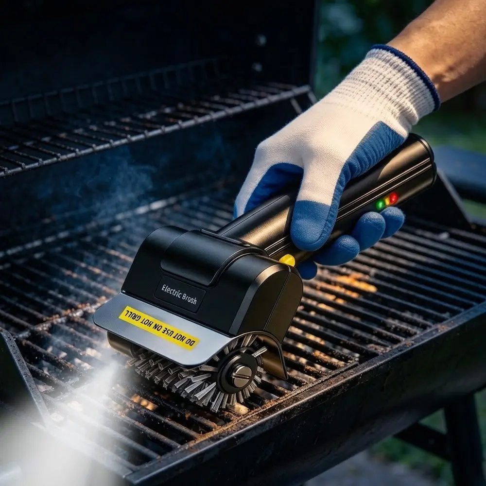 Rechargeable BBQ Tool with Light: Handheld Electric Grill Brush with Wire Bristles and Included Gloves—A Safe, Efficient Outdoor Grill Cleaning Tool; An Ideal Gift for Men, Dads, and Friends; Grilling Barbecue Accessories; BBQ Grill Accessories