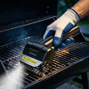 Rechargeable BBQ Tool with Light: Handheld Electric Grill Brush with Wire Bristles and Included Gloves—A Safe, Efficient Outdoor Grill Cleaning Tool; An Ideal Gift for Men, Dads, and Friends; BBQ Grill Accessories