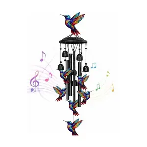 Outdoor hummingbird wind chime, colorful rainbow metal wind chime with bells, a condolence and commemorative gift for women, suitable for giving to mothers and grandmothers, a wind chime decoration for remembering the deceased, for garden, terrace, porch