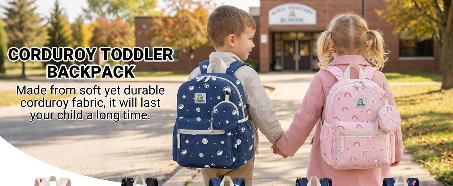 Corduroy Toddler Backpack for Girls 2-5: Strawberry Kids backpack for Girls - 13.5 inch Preschool Kindergarten Backpacks with Coin Purse